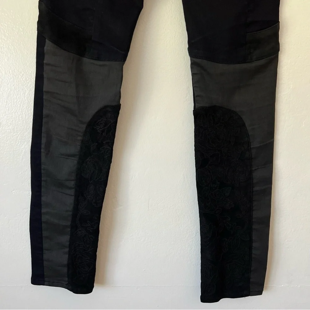 Rag & Bone Moto Style Leather Patch Dark Wash Skinny Jean